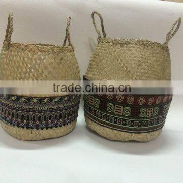 High quality best selling eco-friendly Set of seagrass storage basket with Brocade fabric around from Vietnam