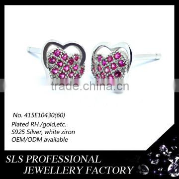 925 sterling silver earring stud micro paved ruby stones heart shape earrings child earring