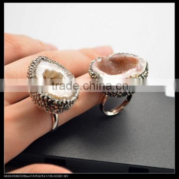 LFD-0010R ~ Wholesale Unique Nature Agate Quartz Geode Druzy Gemstone Rings, Metal Brass Finger Rings, Adjustable