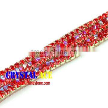 Newest Style rhinestone strass beaded trim, fancy cup chain crystal rhinestone strass trimming yards for decoration