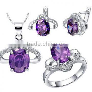 Europe and America Style Amethyst Zirconia Heart Jewelry Set