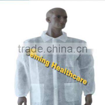 Disposable SPP white Visitor gown/ Lab Coat with elastic cuff button snaps