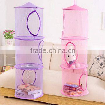 3 Shelf Layer Hanging Storage Basket Bags Net Kids Toy STuffed Plush Organizer Bag Bedroom Wall Door Closet photo-3