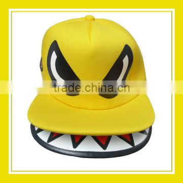 2016 New Design Products Bros Mr Shark Open Mouth Baby Lion Embroidery Adjustable Snapback Polyester Mesh Yellow Cap