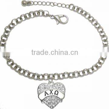 Genuine Austrian Clear Crystal GAMMA PHI BETA SORORITY Charm Chain Link Bracelet photo-3