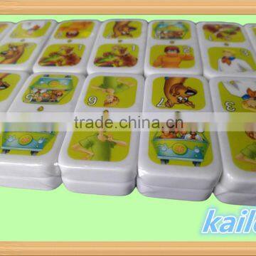 Cartoon theme colorful domino pack in plastic box