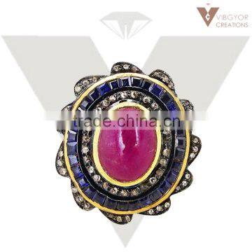 925 Sterling Silver Ring Sapphire & Ruby Gemstone Ring Jewelry New Design Handmade Ring Wholesale