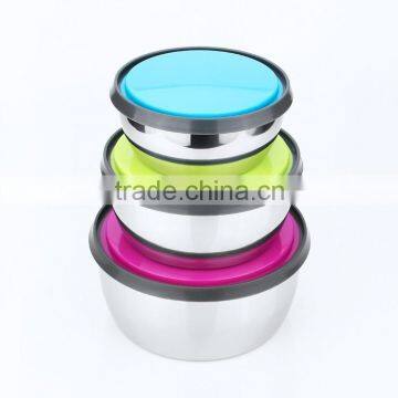 stainless steel metal rice mixing bowl with silicone lid