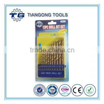 High quality 13pcs high speed steel twist drill bit for metal drilling