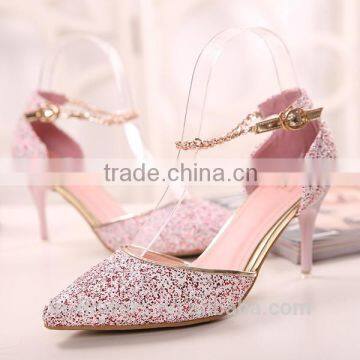 Ankle strap royal style pointed toe glitter high heel bridal sandals pink/sliver/black