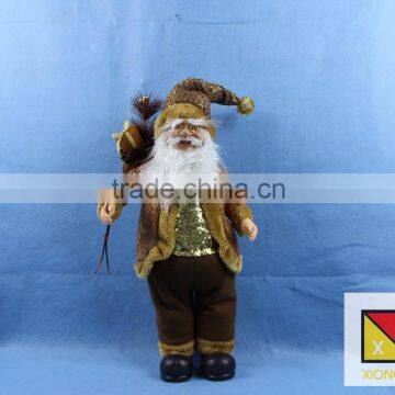 Natural Country Brown Standing Santa Claus Christmas Figure With Sled and Gift Bag