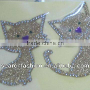 glitter cat with rhinestone and nailhead transfer hotfix motif