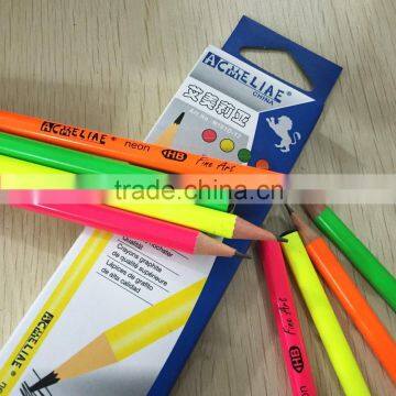 7" standard size round shape soft wood neon color body pencil with dipped top