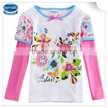 (F5971D) 2-6Y girls flower tshirts baby clothes pure cotton apparel long sleeves blouse novakids branded embroidery tshirts