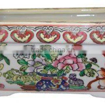 Chinese Hand Painted Double Walled Porcelain Bonsai Planter Pot - Ming Vase Design With Spring Colors