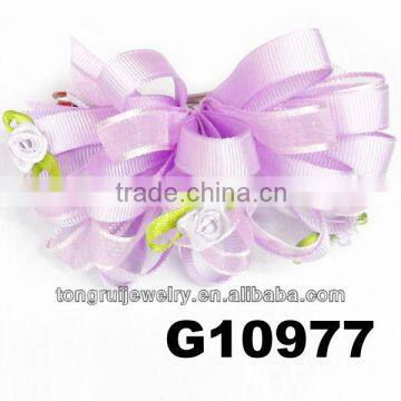 Purple chic chiffon valentine rose curling ribbon hair bow G10977