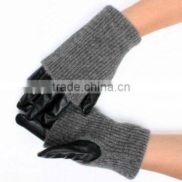 Women opera long leather&wool Winter Warm driving gloves