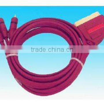 scart plug to 3 RCA cable assembly type rohs comliant red cable