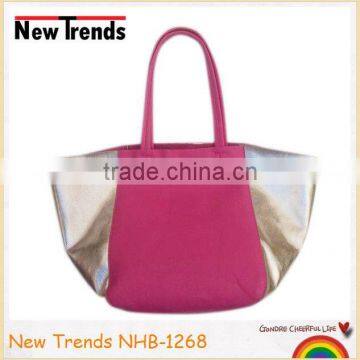 Fashion shinny golden with fuchsia PU handbag