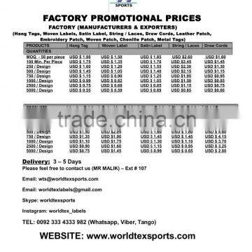 WORLDTEX SPORTS Price List For Labels