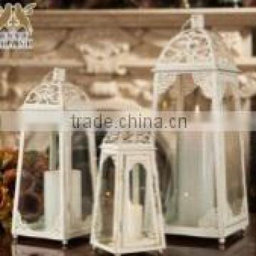 white metal lantern with glass AH60503