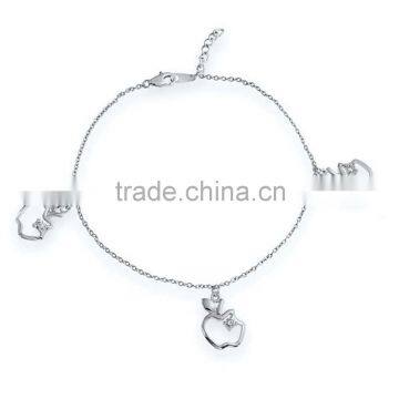 Fashion Cute Adjustable Silver Plated Diamond Open Apple Charms Anklets