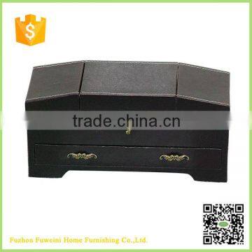 leather surface large wooden jewelry box wholesale with drawer