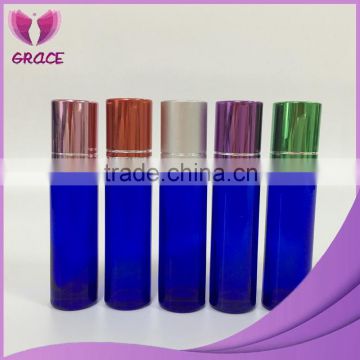 10ml blue perfume glass roll on bottle with stainless steel roller ball