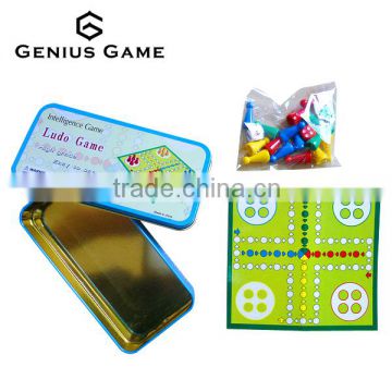 Mini custom travel ludo board game in Tin cage for promotion