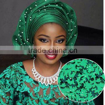 2016 green embroidered tulle fabric with stones and pearls/bridal tulle lace fabric/asoebi lace net lace for wedding dress