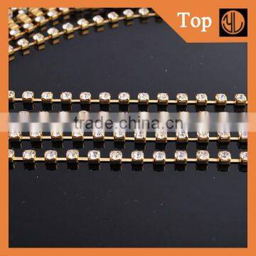 Bright rhinestone chain trim brass cup chain for garment accesories