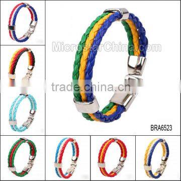 2016 World Cup National Sports 3 Strands Rope Braided Surfer Leather Bracelets Mens Flags Bracelets