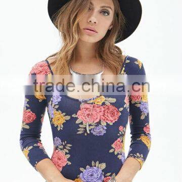 2014 Bodysuit Floral Printed Apparel for Women Bodysuit Cheap Female Clothing Quality Choice photo-3