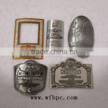 cutomized soft pewter /stannum/tin label for bottle/metal label for bottle/metal sitcker for bottle