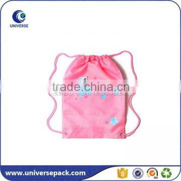 Lovely light pink backpack bag with drawstring and logo for promotion