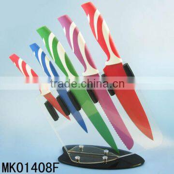 SET OF 5 NON-STICK COATING KITCHEN KNIFE WITH ACRYLIC HOLDER