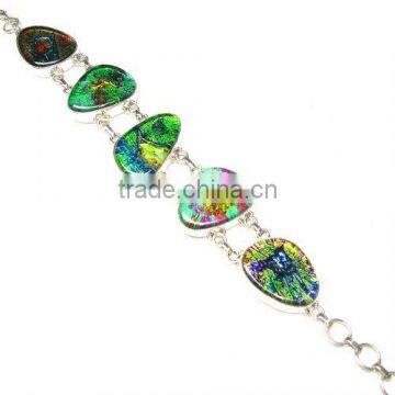 925 Sterling Silver Dichroic Glass Semi Precious Gemstone Bracelet