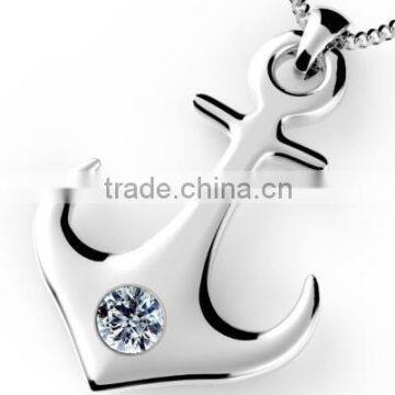 Rose Gold Stainless Steel Girls Pendant Silver CZ Inlay Anchor Pendant Necklace photo-2