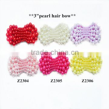 3 inch pearls hair bow pearls crystal applique hair accessories, garment decoration pearls bowknot