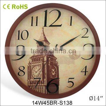 custom made wood frame 14 inch wall clock (14W45BR-S138)