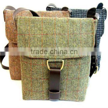 special designer tweed messenger bag with genuine leather trim