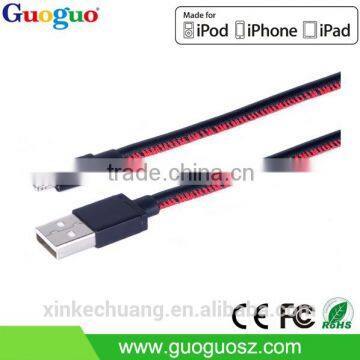 Wholesale High Quality MFI cetificate PU leather charging Data USB MFI Cable for iphone