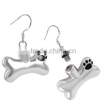 SRE8005 China Wholesale Dog Bone With The Paw Print Logo Earrings Drop Earring Stainless Steel Cremation Earrings