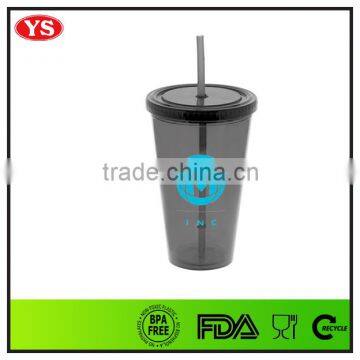 double wall plastic 16oz promotional mug with straw