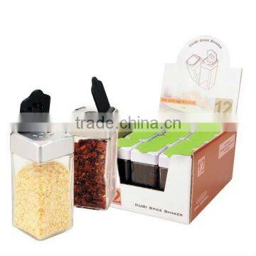 SINOGLASS 12 pcs square shape glass spice jar with plastic lid