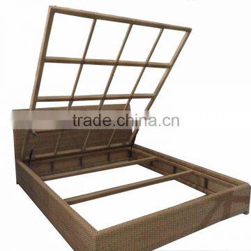 Outdoor rattan queen size living bed metal hotel bed with hydraulic lifting mechanism