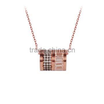 Rose Gold Plated 925K Sterling Silver Baguette Charm Pendant Necklace Baguette Cylinder Necklace