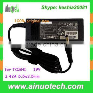 Original new laptop ac adapter for TOSHIBA 19V 3.42A 65W charger replacement 5.5x2.5mm