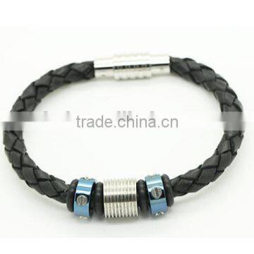 Wholesale Cheap Custom Custom Braided Leather Bracelets With Stainless Steel for Logo photo-3