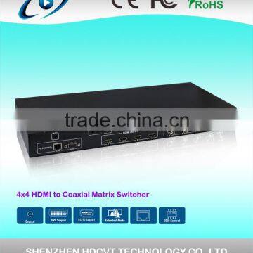 4by4 HDMI to Coaxial Matrix Switcher with IR , RS-232 , TCP/TP control